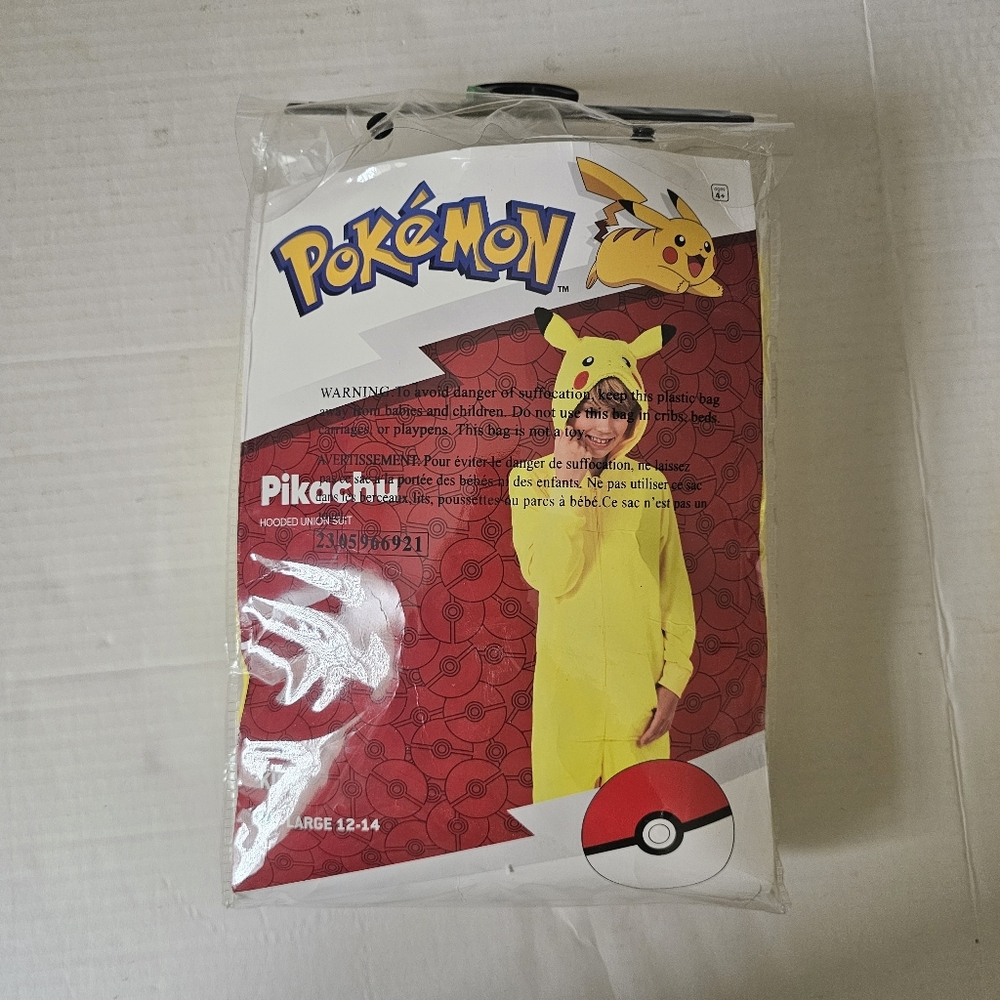 Spirit Pokemon Pikachu Costume Size Youth L 12-14 One Piece Yellow Zip Up NIP